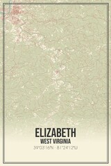 Retro US city map of Elizabeth, West Virginia. Vintage street map.