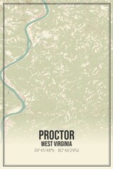 Retro US city map of Proctor, West Virginia. Vintage street map.