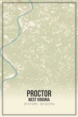 Obraz premium Retro US city map of Proctor, West Virginia. Vintage street map.