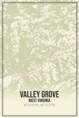 Retro US city map of Valley Grove, West Virginia. Vintage street map.
