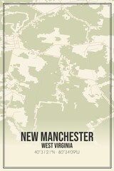 Retro US city map of New Manchester, West Virginia. Vintage street map.
