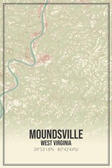 Retro US city map of Moundsville, West Virginia. Vintage street map.