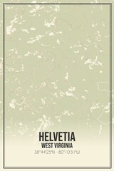 Retro US city map of Helvetia, West Virginia. Vintage street map.