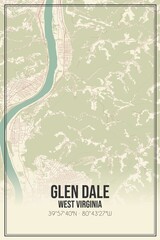 Retro US city map of Glen Dale, West Virginia. Vintage street map.