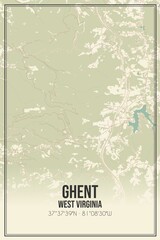 Retro US city map of Ghent, West Virginia. Vintage street map.