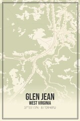 Retro US city map of Glen Jean, West Virginia. Vintage street map.
