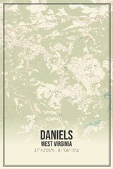 Retro US city map of Daniels, West Virginia. Vintage street map.