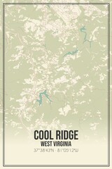 Retro US city map of Cool Ridge, West Virginia. Vintage street map.