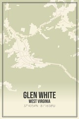 Retro US city map of Glen White, West Virginia. Vintage street map.