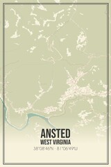 Retro US city map of Ansted, West Virginia. Vintage street map.