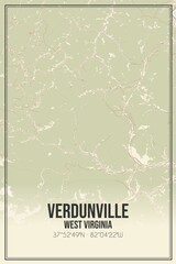 Retro US city map of Verdunville, West Virginia. Vintage street map.