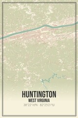 Retro US city map of Huntington, West Virginia. Vintage street map.