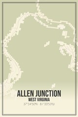 Retro US city map of Allen Junction, West Virginia. Vintage street map.