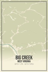 Retro US city map of Big Creek, West Virginia. Vintage street map.