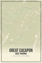 Retro US city map of Great Cacapon, West Virginia. Vintage street map.