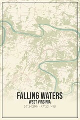 Retro US city map of Falling Waters, West Virginia. Vintage street map.