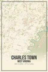 Retro US city map of Charles Town, West Virginia. Vintage street map.