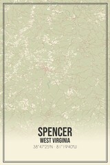 Retro US city map of Spencer, West Virginia. Vintage street map.