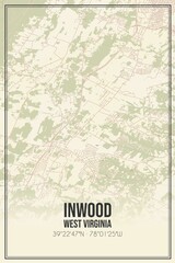 Retro US city map of Inwood, West Virginia. Vintage street map.