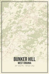 Retro US city map of Bunker Hill, West Virginia. Vintage street map.