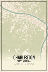 Retro US city map of Charleston, West Virginia. Vintage street map.