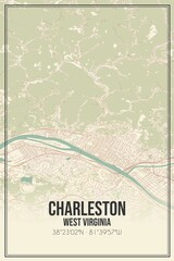 Retro US city map of Charleston, West Virginia. Vintage street map.