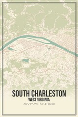 Retro US city map of South Charleston, West Virginia. Vintage street map.