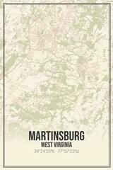 Retro US city map of Martinsburg, West Virginia. Vintage street map.