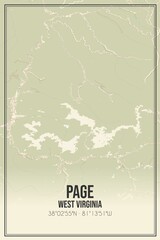 Retro US city map of Page, West Virginia. Vintage street map.