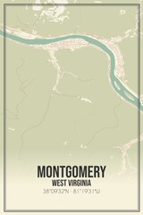 Retro US city map of Montgomery, West Virginia. Vintage street map.