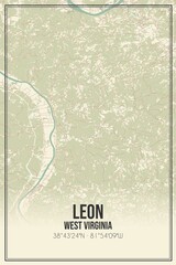 Retro US city map of Leon, West Virginia. Vintage street map.
