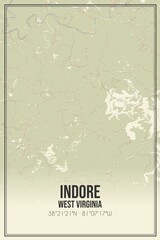 Retro US city map of Indore, West Virginia. Vintage street map.