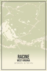 Retro US city map of Racine, West Virginia. Vintage street map.