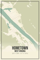 Retro US city map of Hometown, West Virginia. Vintage street map.