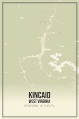Retro US city map of Kincaid, West Virginia. Vintage street map.