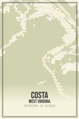 Retro US city map of Costa, West Virginia. Vintage street map.