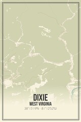 Retro US city map of Dixie, West Virginia. Vintage street map.