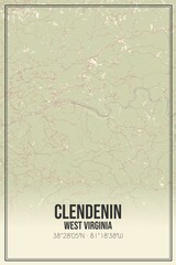 Retro US city map of Clendenin, West Virginia. Vintage street map.