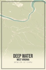 Retro US city map of Deep Water, West Virginia. Vintage street map.