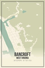 Retro US city map of Bancroft, West Virginia. Vintage street map.