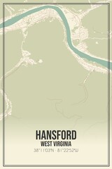 Retro US city map of Hansford, West Virginia. Vintage street map.