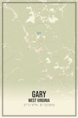 Retro US city map of Gary, West Virginia. Vintage street map.