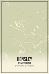 Obraz premium Retro US city map of Hensley, West Virginia. Vintage street map.