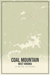 Retro US city map of Coal Mountain, West Virginia. Vintage street map.