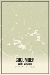 Retro US city map of Cucumber, West Virginia. Vintage street map.