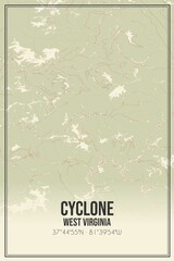 Retro US city map of Cyclone, West Virginia. Vintage street map.
