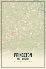 Retro US city map of Princeton, West Virginia. Vintage street map.