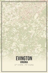 Retro US city map of Evington, Virginia. Vintage street map.