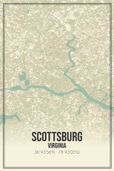 Retro US city map of Scottsburg, Virginia. Vintage street map.