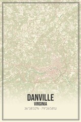 Retro US city map of Danville, Virginia. Vintage street map.